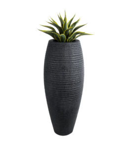 GloboStar® Artificial Garden NASHVILLE 20714 Επιδαπέδιο Πολυεστερικό Τσιμεντένιο Κασπώ Γλάστρα – Flower Pot Μαύρο Φ45 x Υ114cm