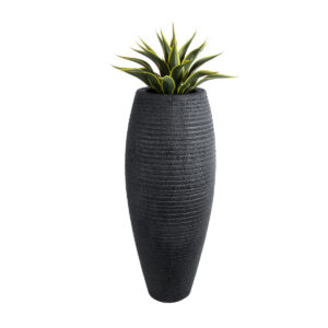 GloboStar® Artificial Garden NASHVILLE 20714 Επιδαπέδιο Πολυεστερικό Τσιμεντένιο Κασπώ Γλάστρα – Flower Pot Μαύρο Φ45 x Υ114cm