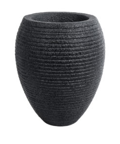 GloboStar® Artificial Garden NASHVILLE 20716 Επιδαπέδιο Πολυεστερικό Τσιμεντένιο Κασπώ Γλάστρα – Flower Pot Μαύρο Φ40 x Υ50cm