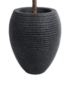 GloboStar® Artificial Garden NASHVILLE 20716 Επιδαπέδιο Πολυεστερικό Τσιμεντένιο Κασπώ Γλάστρα – Flower Pot Μαύρο Φ40 x Υ50cm