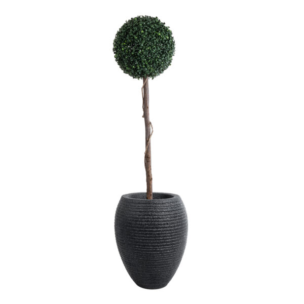 GloboStar® Artificial Garden NASHVILLE 20716 Επιδαπέδιο Πολυεστερικό Τσιμεντένιο Κασπώ Γλάστρα – Flower Pot Μαύρο Φ40 x Υ50cm