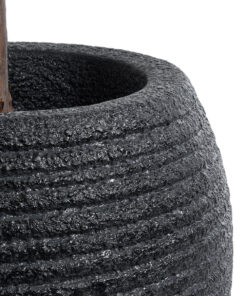 GloboStar® Artificial Garden NASHVILLE 20716 Επιδαπέδιο Πολυεστερικό Τσιμεντένιο Κασπώ Γλάστρα – Flower Pot Μαύρο Φ40 x Υ50cm