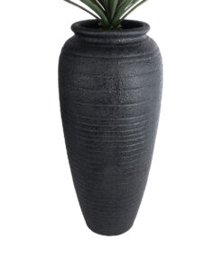 GloboStar® Artificial Garden OLYMPIA 20717 Επιδαπέδιο Πολυεστερικό Τσιμεντένιο Κασπώ Γλάστρα – Flower Pot Μαύρο Φ55 x Υ120cm