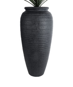 GloboStar® Artificial Garden OLYMPIA 20717 Επιδαπέδιο Πολυεστερικό Τσιμεντένιο Κασπώ Γλάστρα – Flower Pot Μαύρο Φ55 x Υ120cm