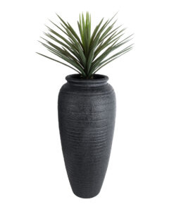 GloboStar® Artificial Garden OLYMPIA 20717 Επιδαπέδιο Πολυεστερικό Τσιμεντένιο Κασπώ Γλάστρα – Flower Pot Μαύρο Φ55 x Υ120cm