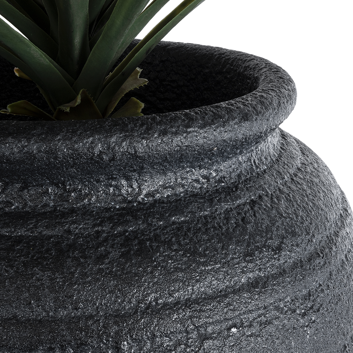 GloboStar® Artificial Garden OLYMPIA 20717 Επιδαπέδιο Πολυεστερικό Τσιμεντένιο Κασπώ Γλάστρα – Flower Pot Μαύρο Φ55 x Υ120cm