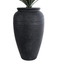 GloboStar® Artificial Garden OLYMPIA 20718 Επιδαπέδιο Πολυεστερικό Τσιμεντένιο Κασπώ Γλάστρα – Flower Pot Μαύρο Φ55 x Υ90cm