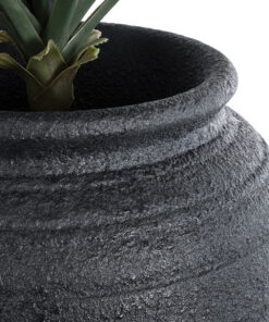 GloboStar® Artificial Garden OLYMPIA 20718 Επιδαπέδιο Πολυεστερικό Τσιμεντένιο Κασπώ Γλάστρα – Flower Pot Μαύρο Φ55 x Υ90cm