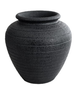 GloboStar® Artificial Garden OLYMPIA 20719 Επιδαπέδιο Πολυεστερικό Τσιμεντένιο Κασπώ Γλάστρα – Flower Pot Μαύρο Φ55 x Υ60cm