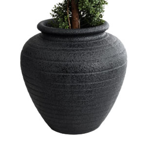 GloboStar® Artificial Garden OLYMPIA 20719 Επιδαπέδιο Πολυεστερικό Τσιμεντένιο Κασπώ Γλάστρα – Flower Pot Μαύρο Φ55 x Υ60cm