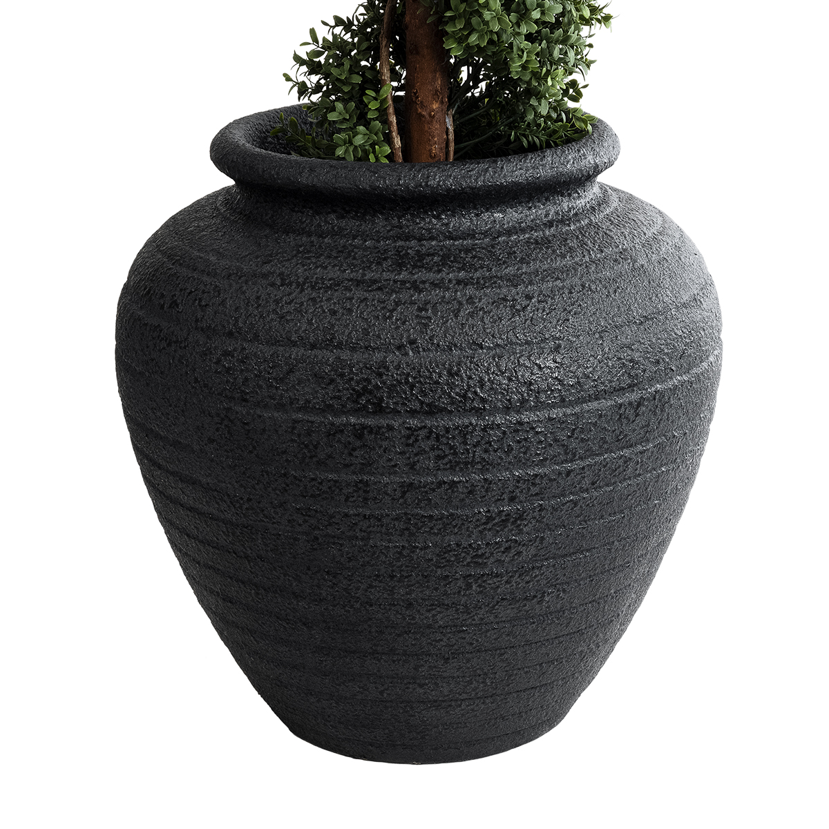 GloboStar® Artificial Garden OLYMPIA 20719 Επιδαπέδιο Πολυεστερικό Τσιμεντένιο Κασπώ Γλάστρα – Flower Pot Μαύρο Φ55 x Υ60cm