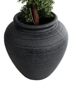 GloboStar® Artificial Garden OLYMPIA 20719 Επιδαπέδιο Πολυεστερικό Τσιμεντένιο Κασπώ Γλάστρα – Flower Pot Μαύρο Φ55 x Υ60cm