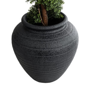 GloboStar® Artificial Garden OLYMPIA 20719 Επιδαπέδιο Πολυεστερικό Τσιμεντένιο Κασπώ Γλάστρα – Flower Pot Μαύρο Φ55 x Υ60cm