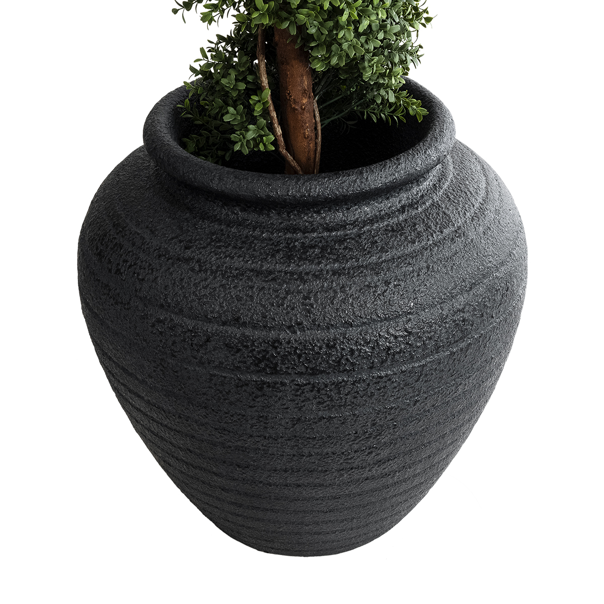 GloboStar® Artificial Garden OLYMPIA 20719 Επιδαπέδιο Πολυεστερικό Τσιμεντένιο Κασπώ Γλάστρα – Flower Pot Μαύρο Φ55 x Υ60cm