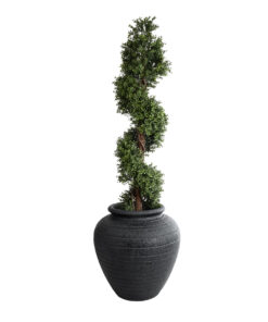 GloboStar® Artificial Garden OLYMPIA 20719 Επιδαπέδιο Πολυεστερικό Τσιμεντένιο Κασπώ Γλάστρα – Flower Pot Μαύρο Φ55 x Υ60cm