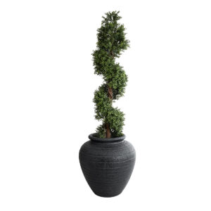 GloboStar® Artificial Garden OLYMPIA 20719 Επιδαπέδιο Πολυεστερικό Τσιμεντένιο Κασπώ Γλάστρα – Flower Pot Μαύρο Φ55 x Υ60cm