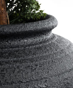 GloboStar® Artificial Garden OLYMPIA 20719 Επιδαπέδιο Πολυεστερικό Τσιμεντένιο Κασπώ Γλάστρα – Flower Pot Μαύρο Φ55 x Υ60cm