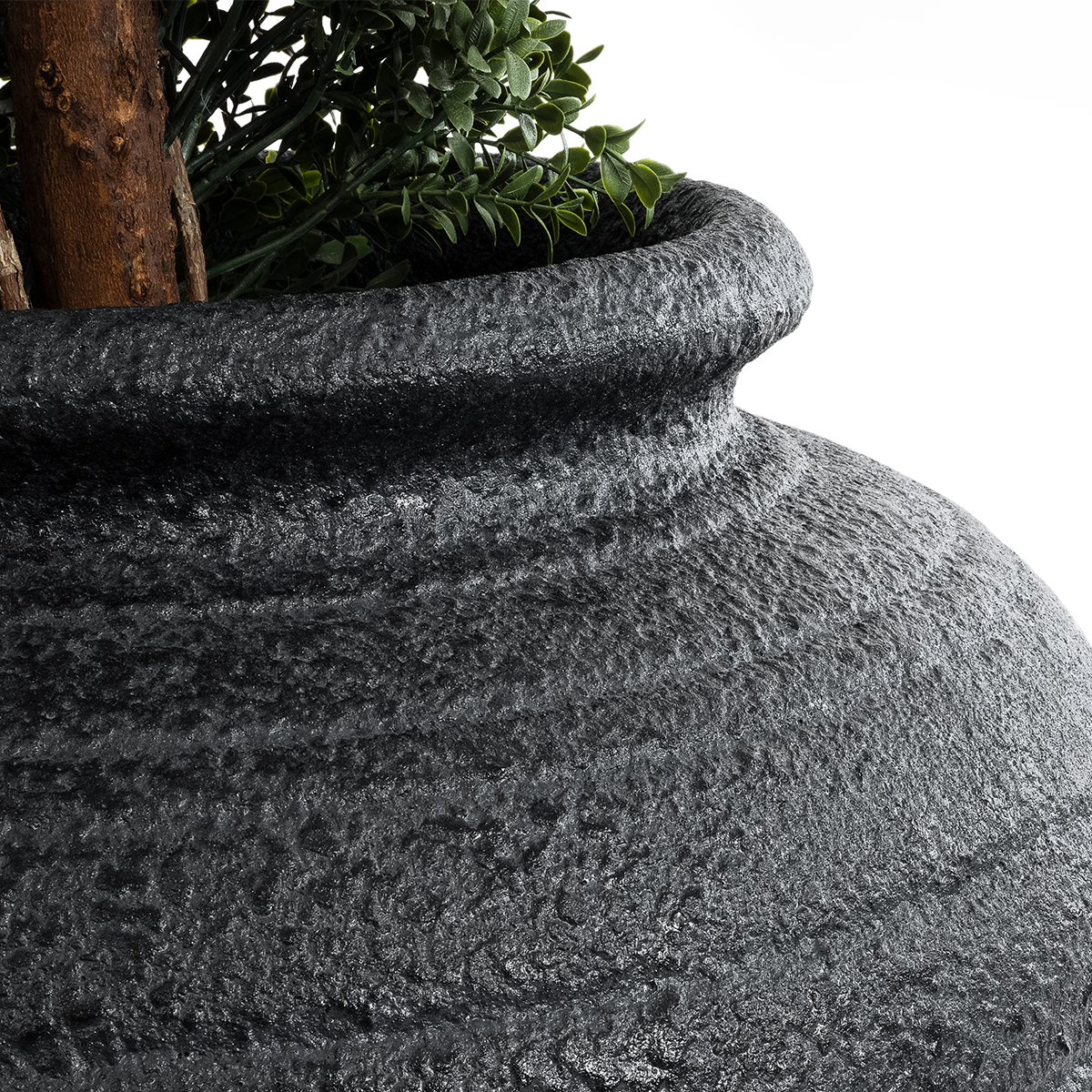 GloboStar® Artificial Garden OLYMPIA 20719 Επιδαπέδιο Πολυεστερικό Τσιμεντένιο Κασπώ Γλάστρα – Flower Pot Μαύρο Φ55 x Υ60cm