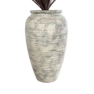 GloboStar® Artificial Garden IRISH 20721 Επιδαπέδιο Πολυεστερικό Τσιμεντένιο Κασπώ Γλάστρα – Flower Pot Λευκό με Μπεζ Φ55 x Υ90cm