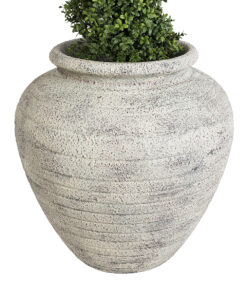 GloboStar® Artificial Garden IRISH 20722 Επιδαπέδιο Πολυεστερικό Τσιμεντένιο Κασπώ Γλάστρα – Flower Pot Λευκό με Μπεζ Φ55 x Υ60cm