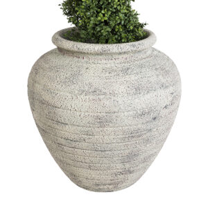 GloboStar® Artificial Garden IRISH 20722 Επιδαπέδιο Πολυεστερικό Τσιμεντένιο Κασπώ Γλάστρα – Flower Pot Λευκό με Μπεζ Φ55 x Υ60cm