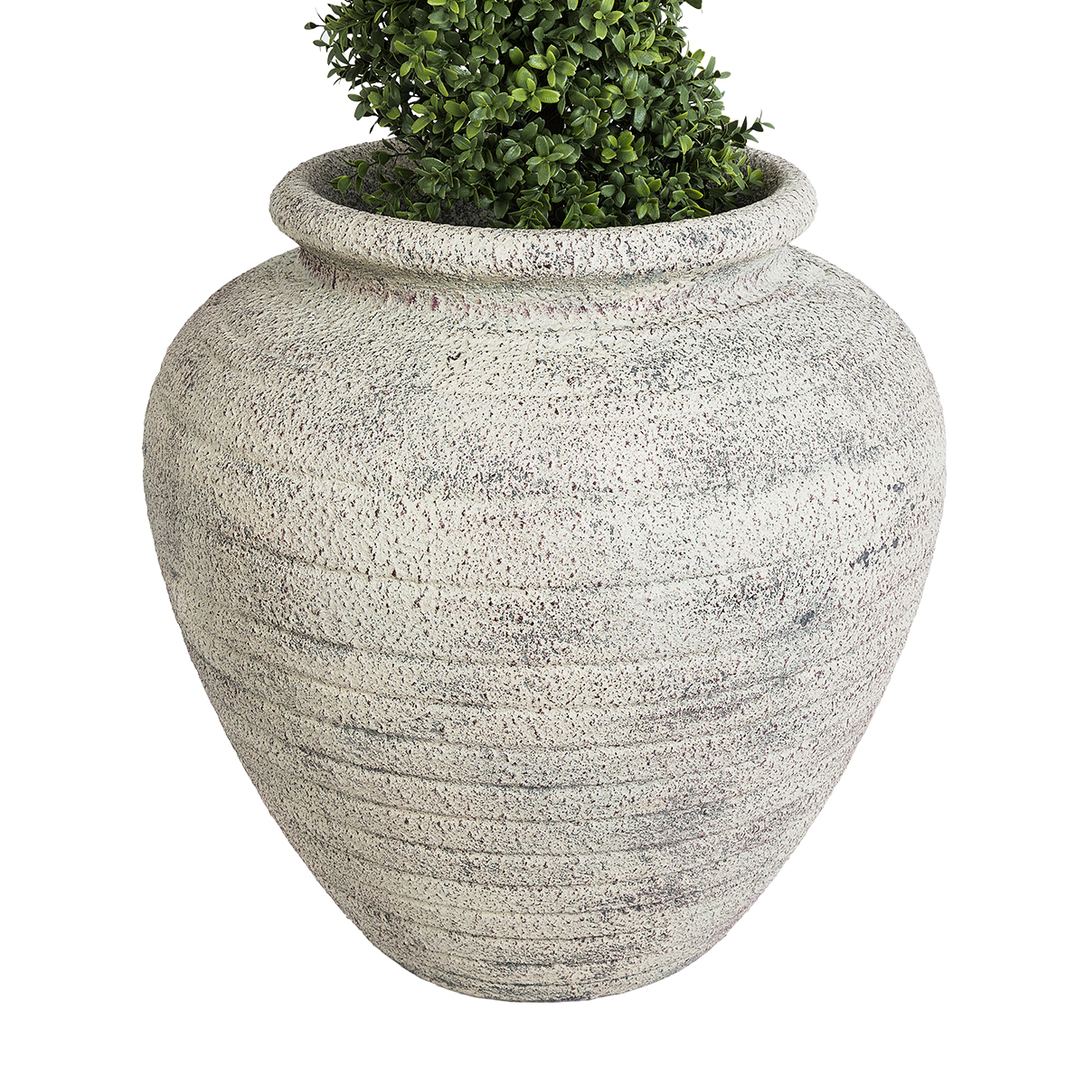 GloboStar® Artificial Garden IRISH 20722 Επιδαπέδιο Πολυεστερικό Τσιμεντένιο Κασπώ Γλάστρα – Flower Pot Λευκό με Μπεζ Φ55 x Υ60cm