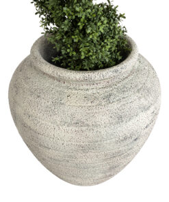 GloboStar® Artificial Garden IRISH 20722 Επιδαπέδιο Πολυεστερικό Τσιμεντένιο Κασπώ Γλάστρα – Flower Pot Λευκό με Μπεζ Φ55 x Υ60cm