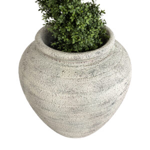 GloboStar® Artificial Garden IRISH 20722 Επιδαπέδιο Πολυεστερικό Τσιμεντένιο Κασπώ Γλάστρα – Flower Pot Λευκό με Μπεζ Φ55 x Υ60cm