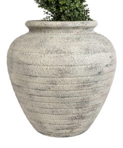 GloboStar® Artificial Garden IRISH 20722 Επιδαπέδιο Πολυεστερικό Τσιμεντένιο Κασπώ Γλάστρα – Flower Pot Λευκό με Μπεζ Φ55 x Υ60cm