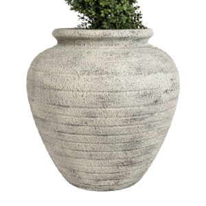 GloboStar® Artificial Garden IRISH 20722 Επιδαπέδιο Πολυεστερικό Τσιμεντένιο Κασπώ Γλάστρα – Flower Pot Λευκό με Μπεζ Φ55 x Υ60cm