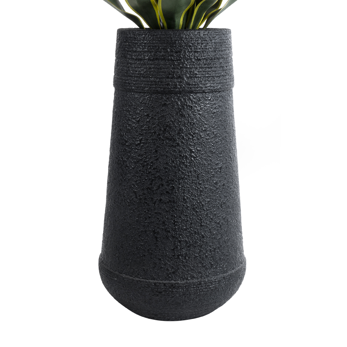 GloboStar® Artificial Garden JAKLIN 20723 Επιδαπέδιο Πολυεστερικό Τσιμεντένιο Κασπώ Γλάστρα – Flower Pot Μαύρο Φ34 x Υ62cm