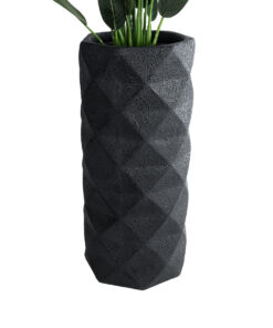 GloboStar® Artificial Garden GENOVA 20724 Επιδαπέδιο Πολυεστερικό Τσιμεντένιο Κασπώ Γλάστρα – Flower Pot Μαύρο Φ40 x Υ90cm