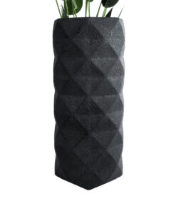 GloboStar® Artificial Garden GENOVA 20724 Επιδαπέδιο Πολυεστερικό Τσιμεντένιο Κασπώ Γλάστρα – Flower Pot Μαύρο Φ40 x Υ90cm