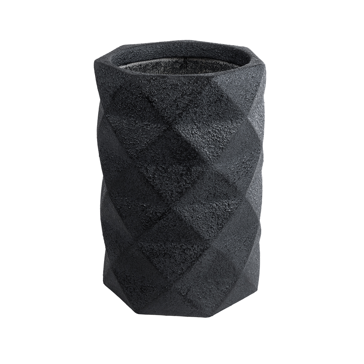 GloboStar® Artificial Garden GENOVA 20725 Επιδαπέδιο Πολυεστερικό Τσιμεντένιο Κασπώ Γλάστρα – Flower Pot Μαύρο Φ40 x Υ90cm