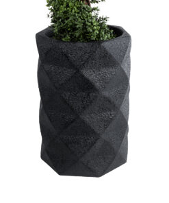 GloboStar® Artificial Garden GENOVA 20725 Επιδαπέδιο Πολυεστερικό Τσιμεντένιο Κασπώ Γλάστρα – Flower Pot Μαύρο Φ40 x Υ90cm