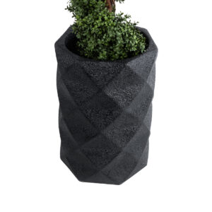 GloboStar® Artificial Garden GENOVA 20725 Επιδαπέδιο Πολυεστερικό Τσιμεντένιο Κασπώ Γλάστρα – Flower Pot Μαύρο Φ40 x Υ90cm