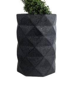 GloboStar® Artificial Garden GENOVA 20725 Επιδαπέδιο Πολυεστερικό Τσιμεντένιο Κασπώ Γλάστρα – Flower Pot Μαύρο Φ40 x Υ90cm