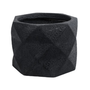 GloboStar® Artificial Garden GENOVA 20726 Επιδαπέδιο Πολυεστερικό Τσιμεντένιο Κασπώ Γλάστρα – Flower Pot Μαύρο Φ40 x Υ30cm