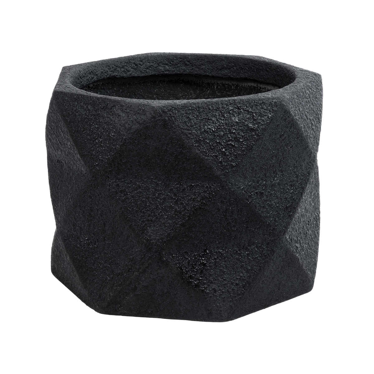 GloboStar® Artificial Garden GENOVA 20726 Επιδαπέδιο Πολυεστερικό Τσιμεντένιο Κασπώ Γλάστρα – Flower Pot Μαύρο Φ40 x Υ30cm
