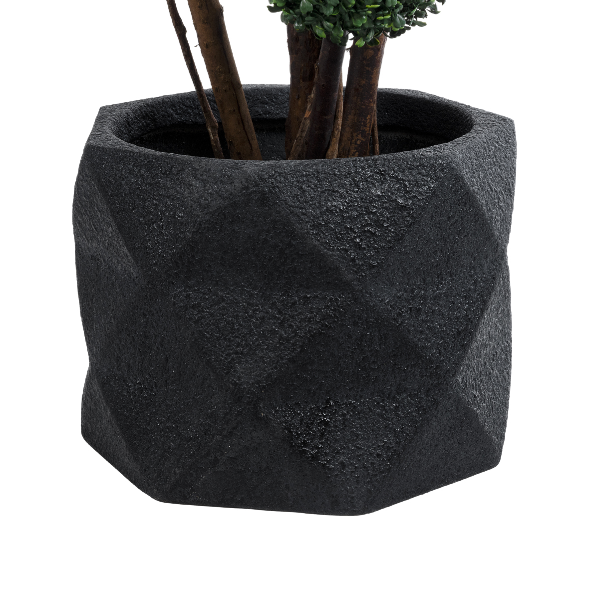 GloboStar® Artificial Garden GENOVA 20726 Επιδαπέδιο Πολυεστερικό Τσιμεντένιο Κασπώ Γλάστρα – Flower Pot Μαύρο Φ40 x Υ30cm