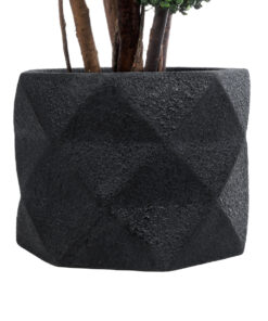 GloboStar® Artificial Garden GENOVA 20726 Επιδαπέδιο Πολυεστερικό Τσιμεντένιο Κασπώ Γλάστρα – Flower Pot Μαύρο Φ40 x Υ30cm