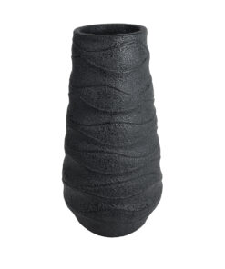 GloboStar® Artificial Garden BOLOGNA 20727 Επιδαπέδιο Πολυεστερικό Τσιμεντένιο Κασπώ Γλάστρα – Flower Pot Μαύρο Φ45 x Υ90cm