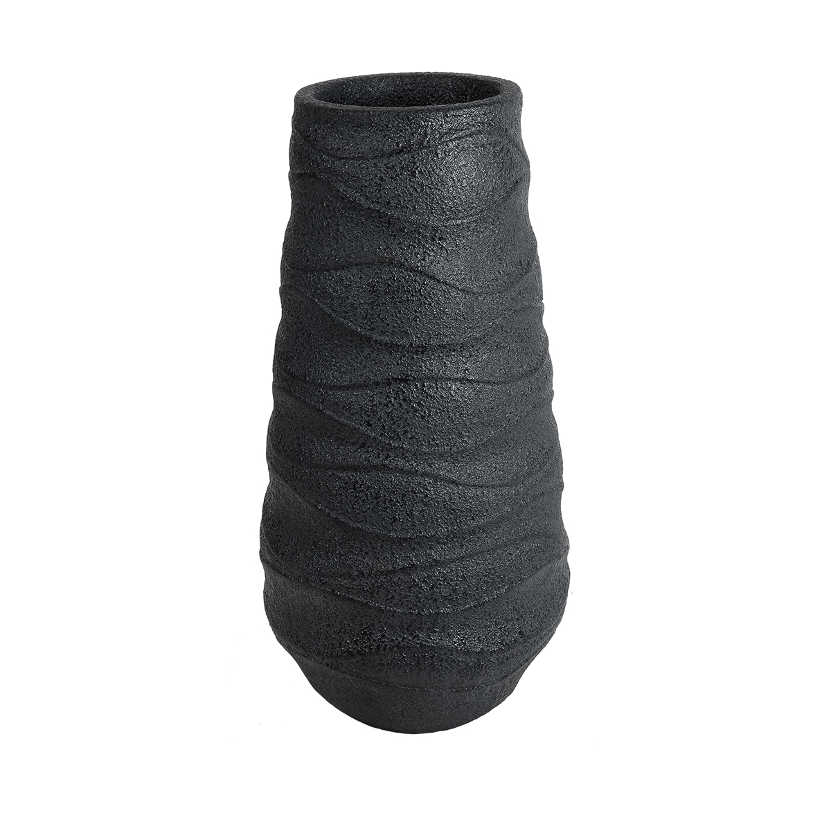 GloboStar® Artificial Garden BOLOGNA 20727 Επιδαπέδιο Πολυεστερικό Τσιμεντένιο Κασπώ Γλάστρα – Flower Pot Μαύρο Φ45 x Υ90cm