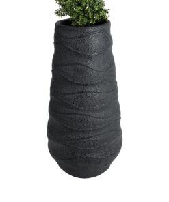 GloboStar® Artificial Garden BOLOGNA 20727 Επιδαπέδιο Πολυεστερικό Τσιμεντένιο Κασπώ Γλάστρα – Flower Pot Μαύρο Φ45 x Υ90cm