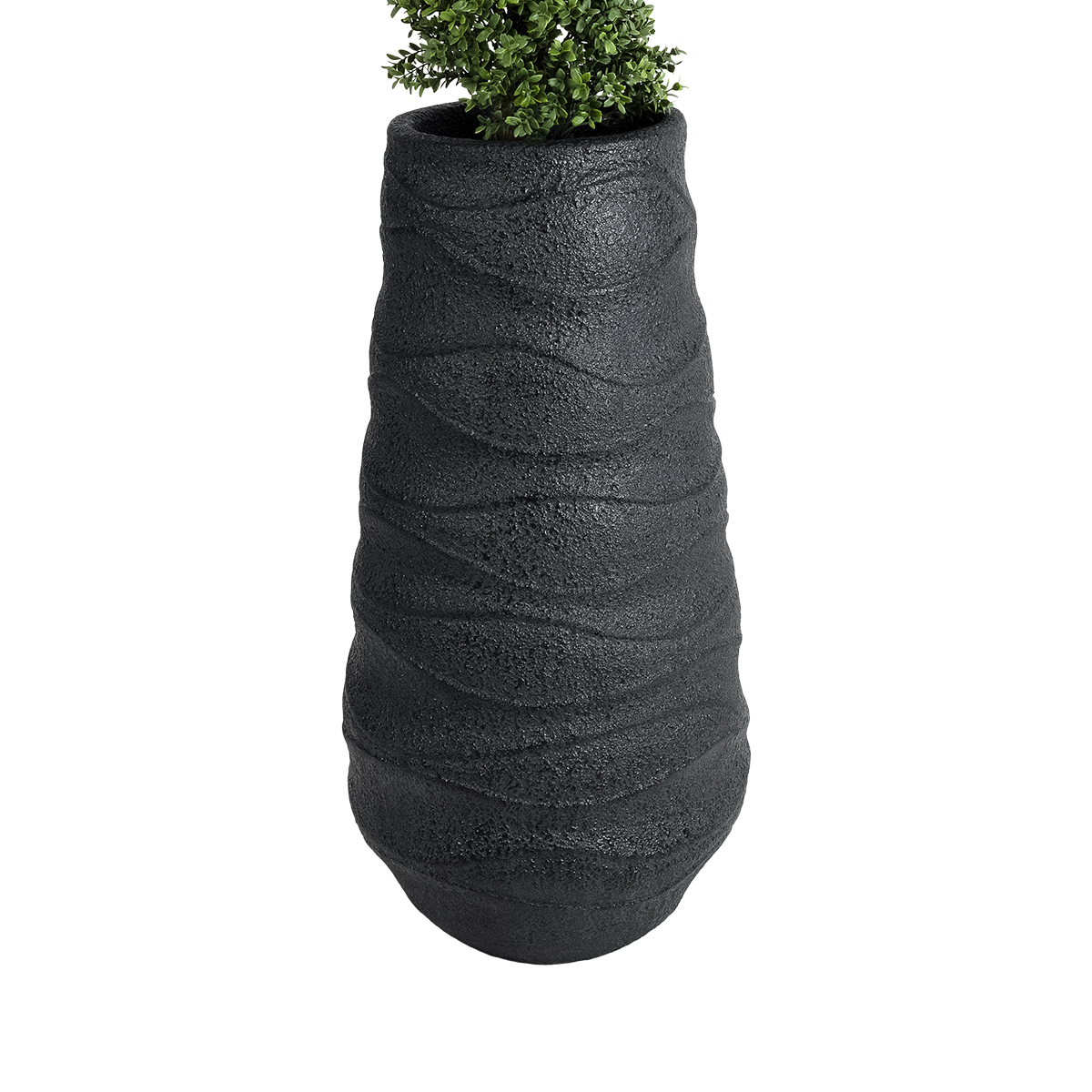 GloboStar® Artificial Garden BOLOGNA 20727 Επιδαπέδιο Πολυεστερικό Τσιμεντένιο Κασπώ Γλάστρα – Flower Pot Μαύρο Φ45 x Υ90cm