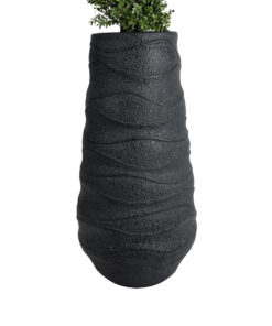 GloboStar® Artificial Garden BOLOGNA 20727 Επιδαπέδιο Πολυεστερικό Τσιμεντένιο Κασπώ Γλάστρα – Flower Pot Μαύρο Φ45 x Υ90cm