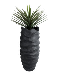 GloboStar® Artificial Garden MONREALE 20728 Επιδαπέδιο Πολυεστερικό Τσιμεντένιο Κασπώ Γλάστρα – Flower Pot Μαύρο Φ50 x Υ110cm