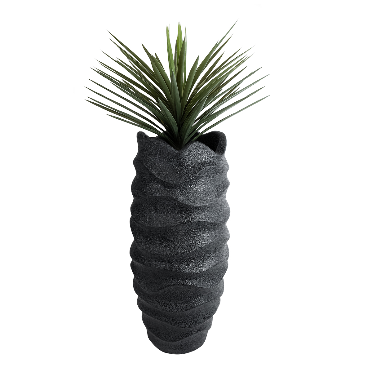 GloboStar® Artificial Garden MONREALE 20728 Επιδαπέδιο Πολυεστερικό Τσιμεντένιο Κασπώ Γλάστρα – Flower Pot Μαύρο Φ50 x Υ110cm