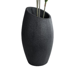 GloboStar® Artificial Garden MESTRE 20731 Επιδαπέδιο Πολυεστερικό Τσιμεντένιο Κασπώ Γλάστρα – Flower Pot Μαύρο Φ50 x Υ90cm