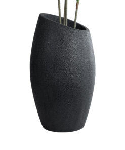 GloboStar® Artificial Garden MESTRE 20731 Επιδαπέδιο Πολυεστερικό Τσιμεντένιο Κασπώ Γλάστρα – Flower Pot Μαύρο Φ50 x Υ90cm